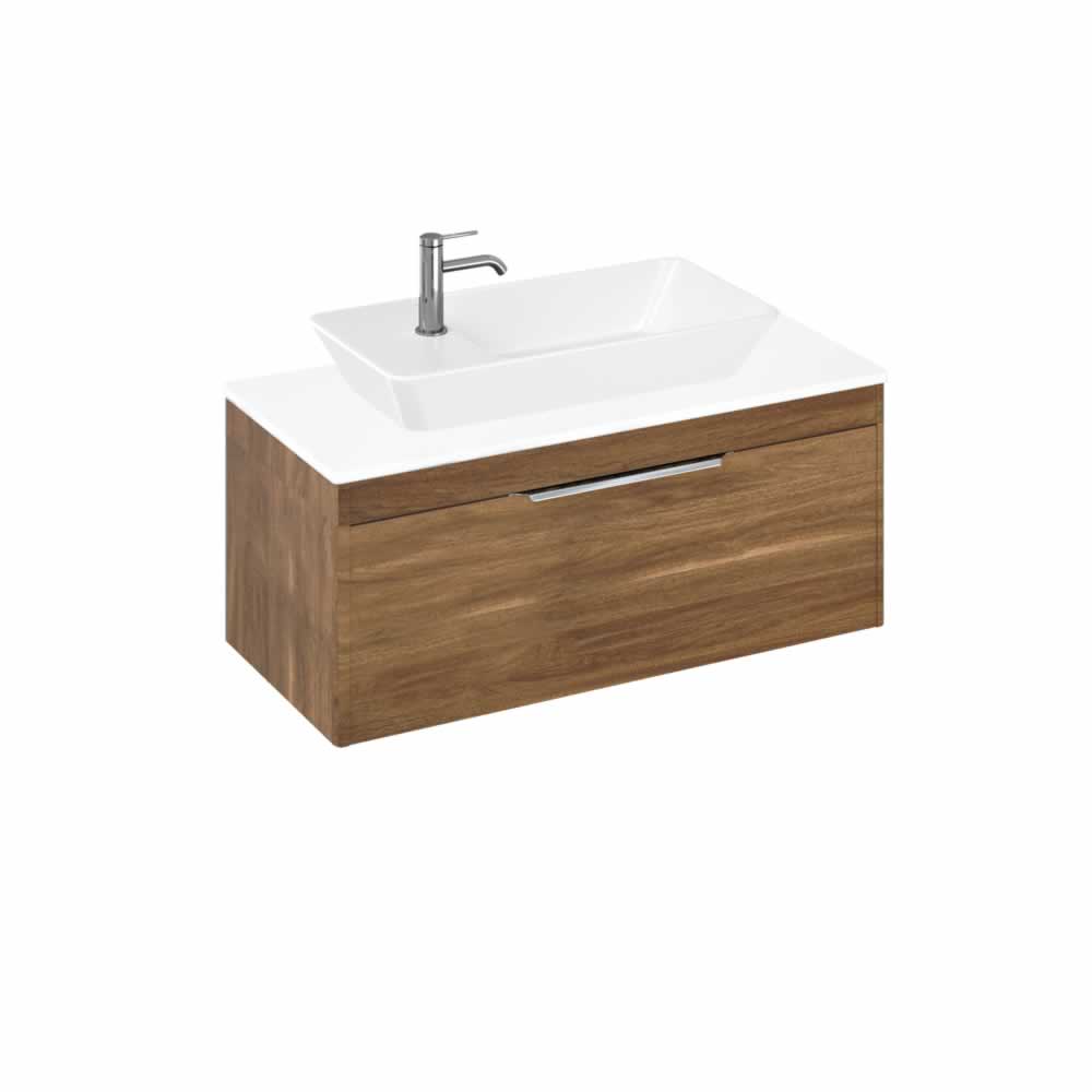 Shoreditch 100cm single drawer Caramel with White Worktop and Yacht Countertop Basin